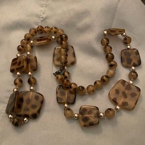 28” Necklace Leopard Cheetah Print Acrylic Flat 1” Beads